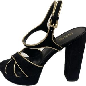 Michael Kors Black Platform Suede-Leather Heels with Gold Trim (New!)